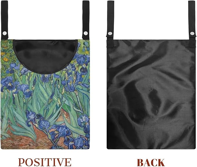 Famous Oil Painting Iris Print Home Clothespin Organizer Bag 14.5"x12" - Large Opening Design for Easy Access - Weather Resistant Hanging Storage Solution for Laundry Rooms Decor