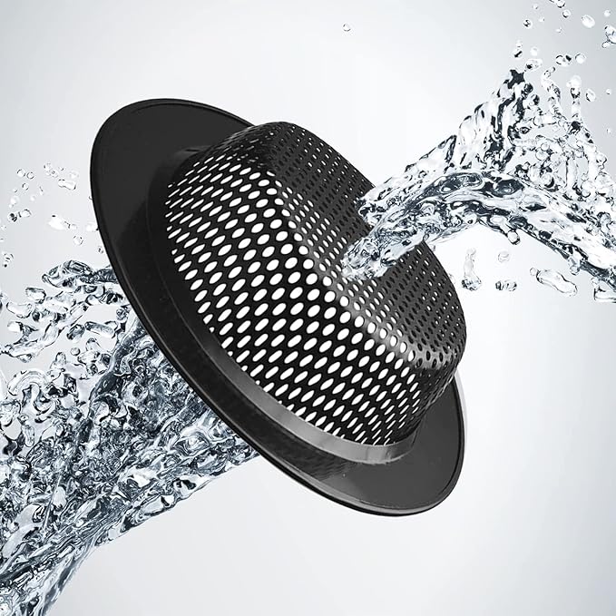 2 Pcs Black Stainless Steel Mesh Sink Drain Strainer, 2.16" Top/1.29" Kitchen Filter Trap Basket,Large Food Catch for Bathroom Bathtub Wash basin Floor drain balcony RV Drain Hole Electroplated Coatin