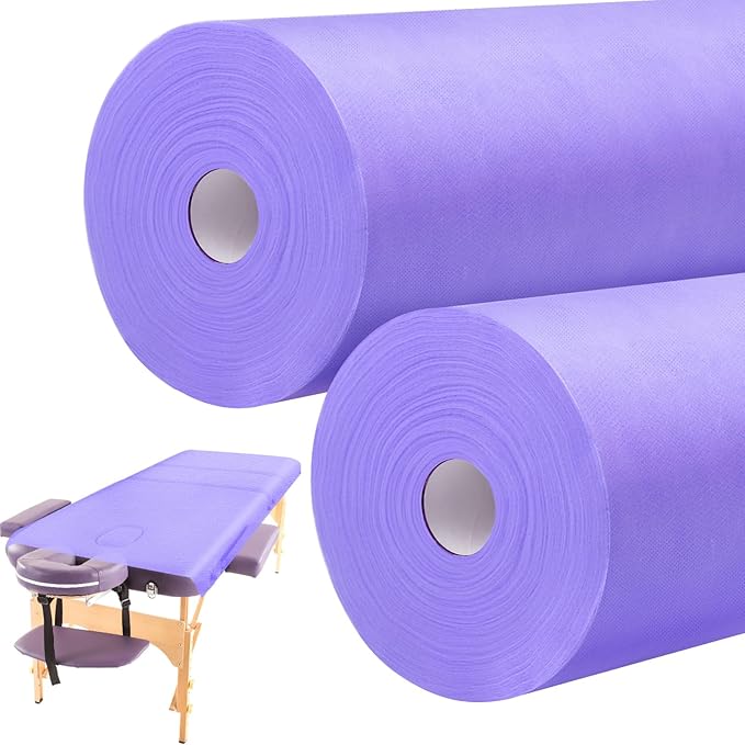 Tudomro 2 Roll Disposable Non Woven Bed Sheets 24 x 71 Inch Massage Table Paper Covers Non Woven Fabric Massage Sheets Waterproof Spa Breathable Bed Cover for Beauty Salon, Hotels(Purple)