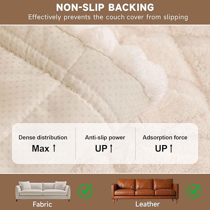OTOB Pet Couch Covers for 3 Cushion Couch Sofa, Washable & Non Slip Fuzzy Plush Sofa Cushion Covers, All Seasons Geometric Jacquard Modern Soft Dog Bed Mat Slipcovers Protector (White, 27.6"x70.9")