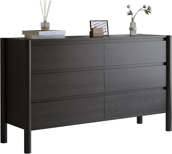 Dresser for Bedroom with 6 Drawers,47" Wide Oak Dresser with 4 Solid Wood Legs, Wooden TV Stand,Closet Clothes Organizer for Bedroom, Hallway