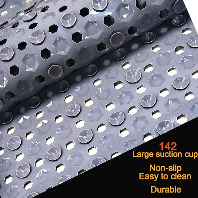Bath Tub Mat Non Slip, 39 x 16 Inch Long Shower Mat, Machine Washable Bathmat with Drain Holes (Gray)