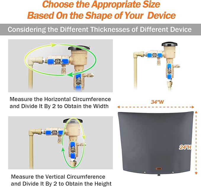 TOHONFOO Backflow Preventer Pipe Insulation Cover (5°F) - Irrigation Sprinkler Valve Insulated Pouch - Water Well Pump Cover - Sturdy 5 Layers for Winter Freeze Protection, 34" W x 24" H, Grey