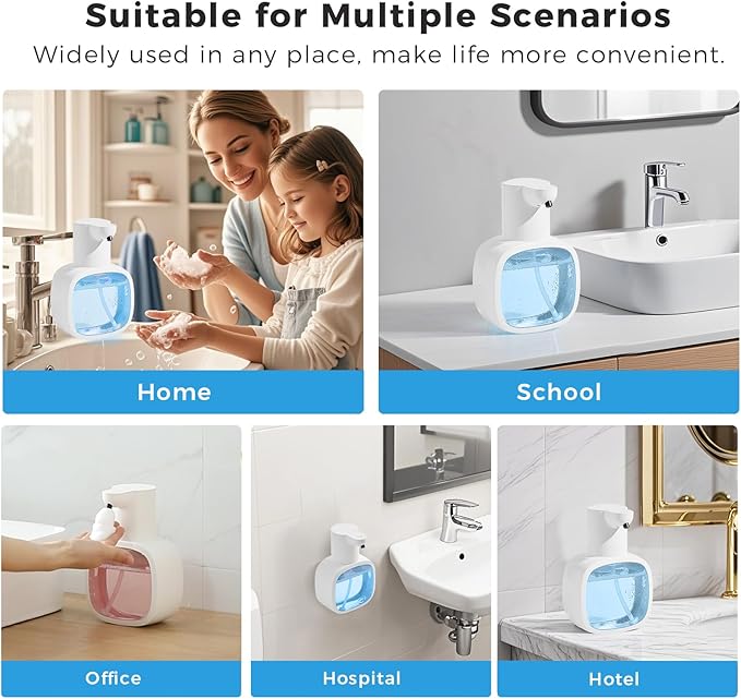 Automatic Foaming Soap Dispenser, 17oz/500ml Touchless Rechargeable with 4-Level Adjustable & IPX5 Waterproof - Level Display for Wall/Tabletop Use in Bathroom, Kitchen, White