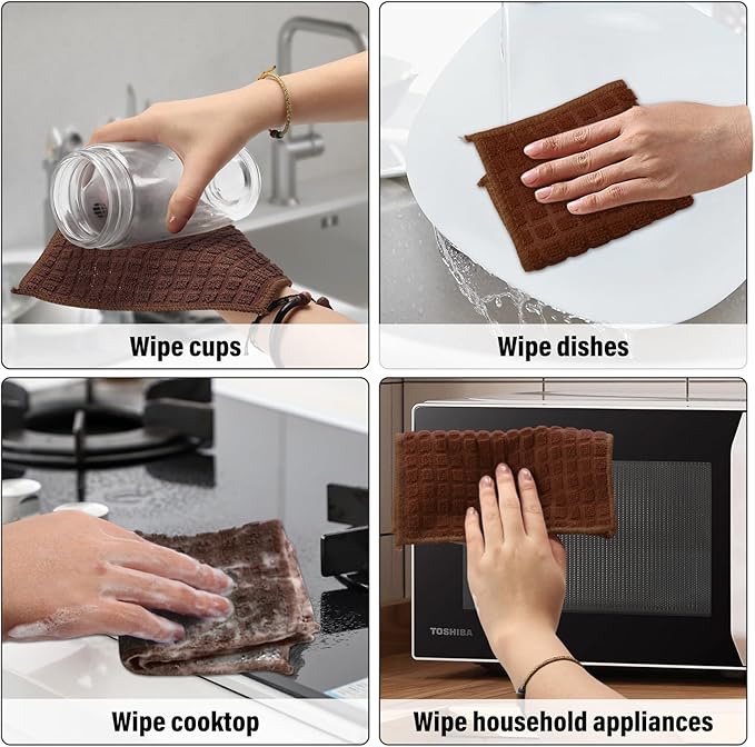 Dish Cloths for Washing Dishes 8 Pack Multipurpose Wire Miracle Cleaning Coths Non-Scratch Wire Dishwashing Rag Lint Free Microfiber Cleaning Cloth for Kitchen Windows (Brown)