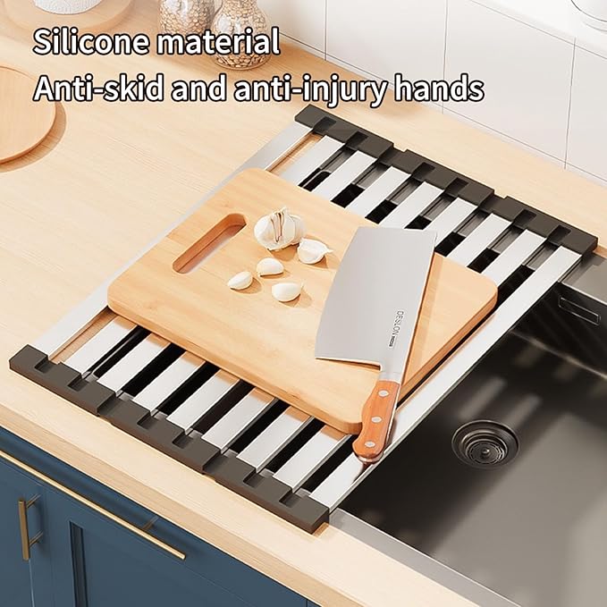 Foldable Dish Drying Rack, Over The Sink Dish Drying Rack ，Dish Drying mat，Dish Drying mats for Kitchen Counter，Stainless Steel Multifunctional mat (23.62×12.8in)