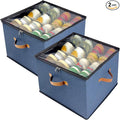 Shoe Organizer for Closet, 2 Pack Shoe Storage Bins with Clear Cover, Adjustable Dividers Fits 16-32 Pairs ShoeBoxes, Organizador de Zapatos, Navy Blue
