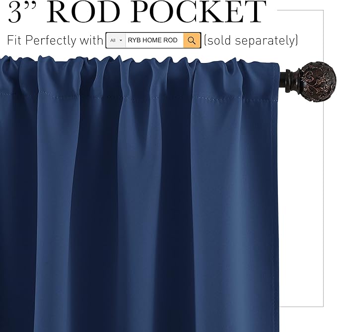 RYB HOME Large Curtains for Living Room 84 inches Length, Blackout Privacy Room Divider Curtains for Doorway Closet Basement Patio Door Bay Window, W 70 x L 84, Navy Blue, 2 Panels