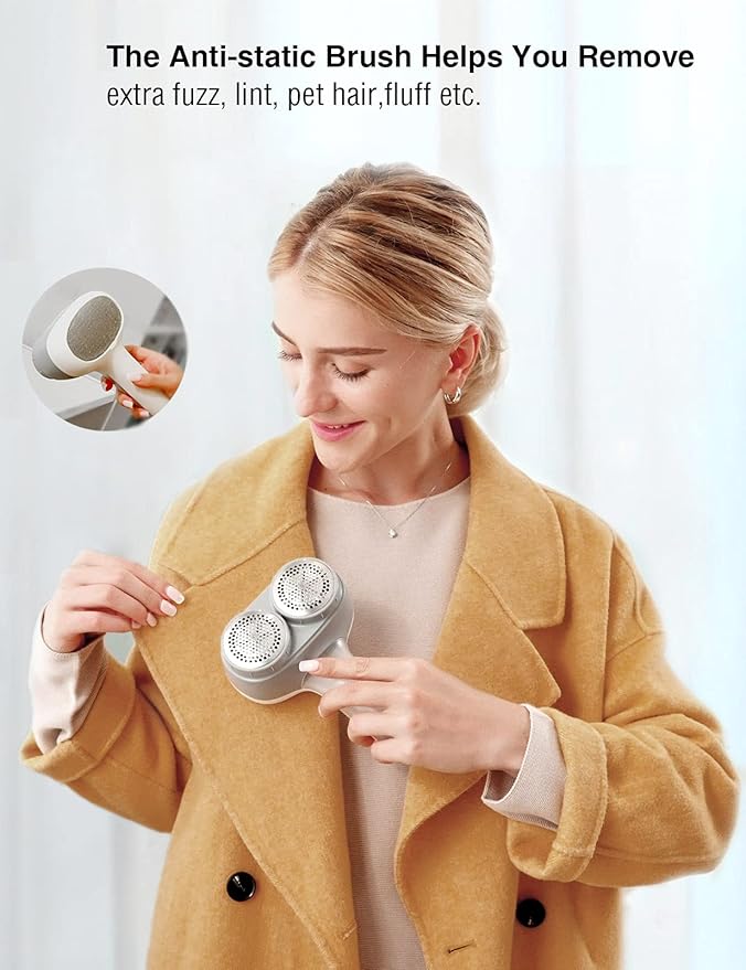 VASSON Fabric Shaver, Electric Lint Remover, Rechargeable Lint Shaver, Sweater Shavers to Remove Pilling, Large Fuzz Remover for Clothes Couch Furniture (Greyish White)