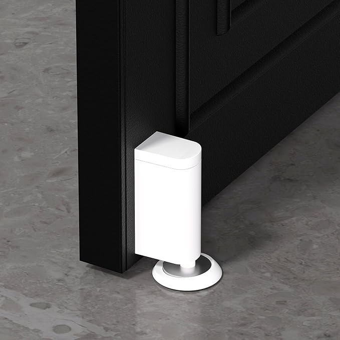 Windproof Magnetic Door Stoppers, 0-0.78" Stroke Mechanical Doorstop, No-Hole Flooring Door Suction with 3M Strong Adhesive and Screws, White, 1 Pack