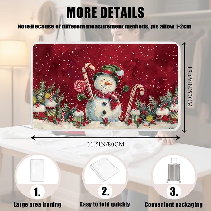 Ironing Mat Christmas Portable Iron Pad Magnetic Cover and Padding for Top of Washer, Dryer, Tabletop, Countertop,Travel Small Size Snowman Ironing Pads 32 x 16 Inch