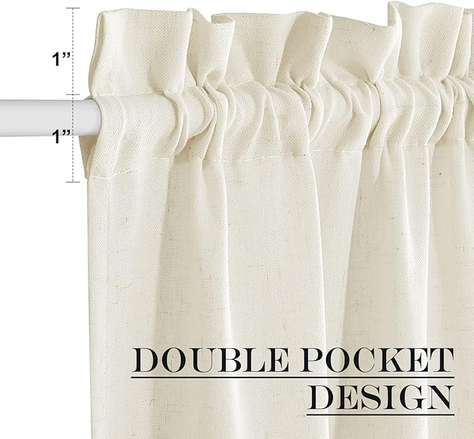 NICETOWN Natural Linen Blended Door Curtain - Farmhouse French Curtain Light Filgtering Tricia Short Window Covering for Patio Sidelight Door Blind Tie Up Shade, W26 x L50 in, 1 Pc, Off White