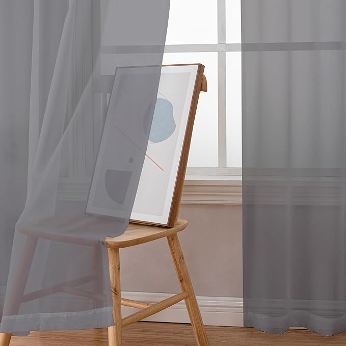 Chyhomenyc Charcoal Grey Sheer Curtains 78 Inches Long 2 Panels Set for Living Room, Light Filtering Voile Lightweight Bedroom Curtains, Rod Pocket Solid Window Treatment Drapes, Each 42W x 78L