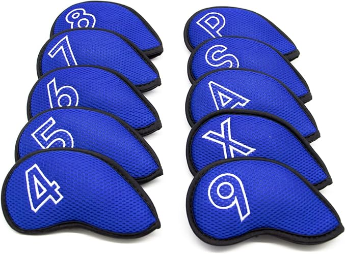 Montela Golf Iron Covers,Golf Iron Head Covers Mesh Golf Iron Covers Set 10pcs Golf Iron Headcovers,Golf Club Head Covers for Iron with Magic Tape Fit Most Brand 4-9 APSX