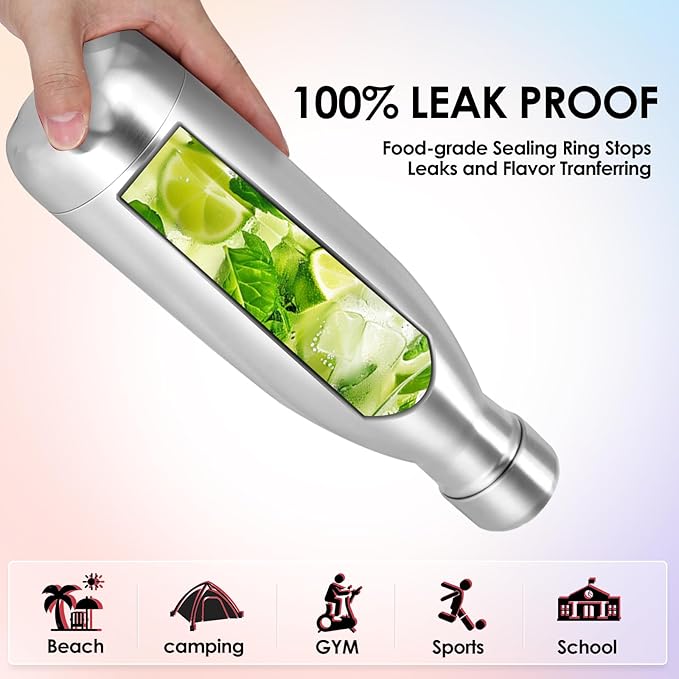 25oz Cola-Bottle Shaped Stainless Steel Leak-proof Water Bottle,Double Wall Vacuum Insulated Metal,Travel Mug For Sports Indoors & Outdoors,BPA-Free School Kid FlaskS,Silver(4 Pack)