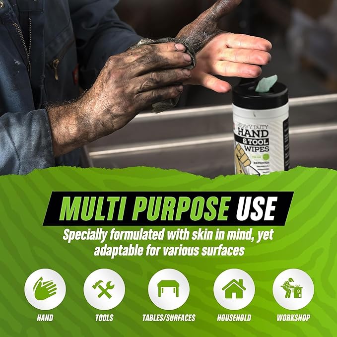 Grip Clean Heavy Duty Hand & Tool Cleaning Wipes – Waterless Hand Cleaner for Mechanics, Garage & Shop Use – Dual-Sided Grease, Oil & Paint Remover Wipes with Citrus Scent - 30ct (6 Pack)