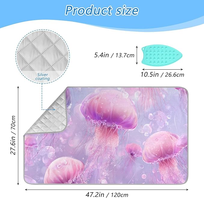 Pink Cute Jellyfishes and Bubbles Ironing Mat for Table top Portable Ironing Pad Blanket for Washer Dryer Countertop Travel