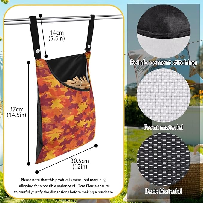 Maple Leaf Clothespin Storage Hanger Bags Beer Laundry Clothespin Bag, Clothespin Bag with a Large Opening, Hanging Storage Organizer with Hanging Rope for Indoor Outdoor