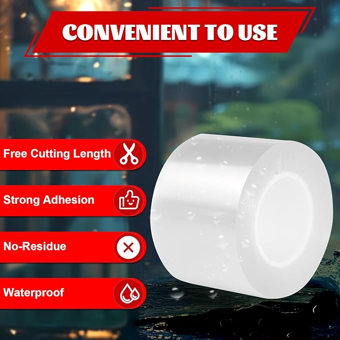 Transparent Window Weather Sealing Tape 2 Inch x 16.5 FT Weather Stripping Residue-Free Clear Window Insulation Caulk for Shower Glass Gaps and Clear Tape Doors Windows Windproof