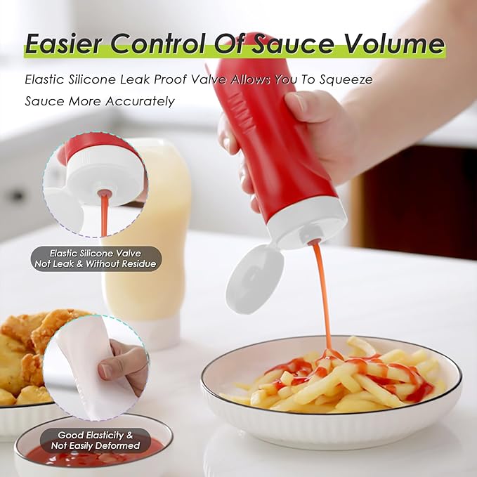 Condiment Squeeze Bottles for Ketchup Hot Sauce Liquids Oil with Caps for Condensed Milk and Mustard Salad Dressing Dispenser Clear Plastic Bottles Dressing Container HD PE BPA-free
