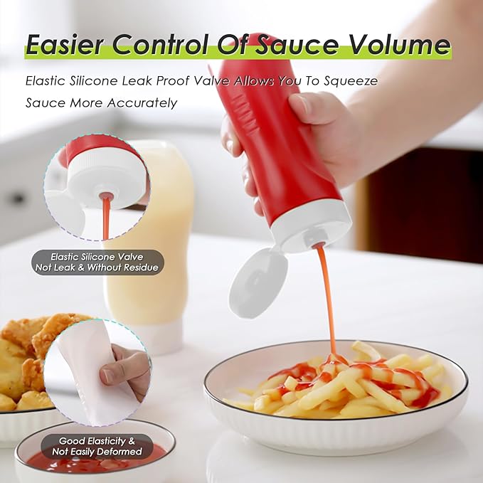 Condiment Squeeze Bottles for Ketchup Hot Sauce Liquids Oil with Caps for Condensed Milk Mustard Salad Dressing Dispenser Clear Plastic Bottles Dressing Container HD PE(8 Pack 11oz)