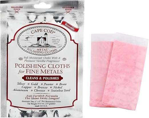 Cape Cod Polishing Cloths for Fine Metals | Jewelry Cleaner and Tarnish Remover | Silver Polishing to a Brilliant Shine | Foil Pack of (2) 4x6 Cloths