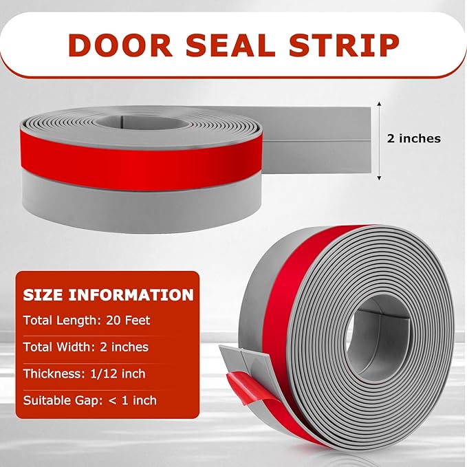 Weather Stripping Self Adhesive Door Draft Stopper Flexible Shower Door Bottom Seal Silicone Seal Strip for Sliding Glass Windows Side Gaps (Gray, 2 Inch Wide x 20 Feet Long)