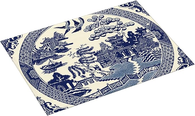 Dish Drying Mat For Kitchen Counter Absorbent Dish Mat Reversible Drainer Drying Kitchen Mat (Oriental Style Chinese Blue Willow, 24X18)