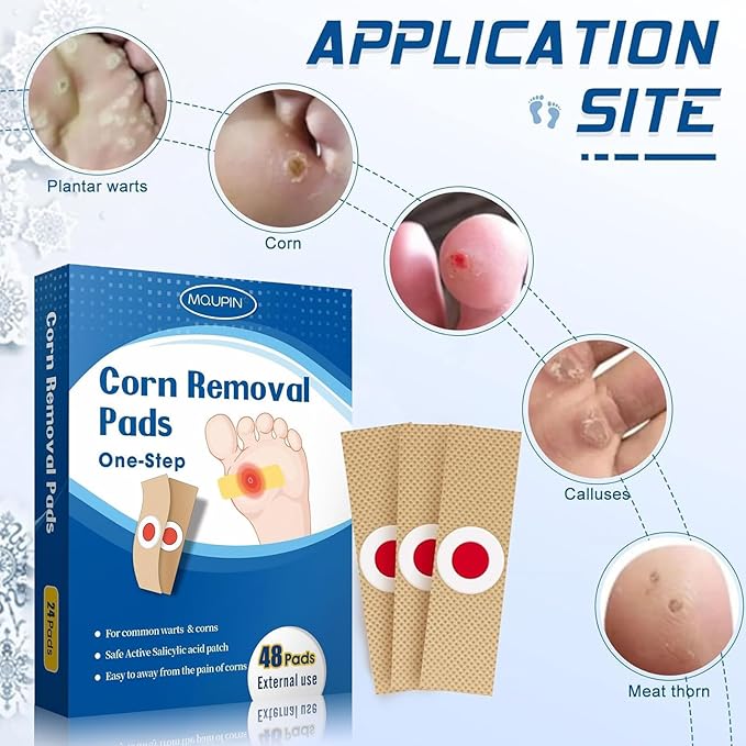 48 Count Corn Removal Pads for Feet and Toe, Corn Feet Remover for Extra Strength, Callous Remover