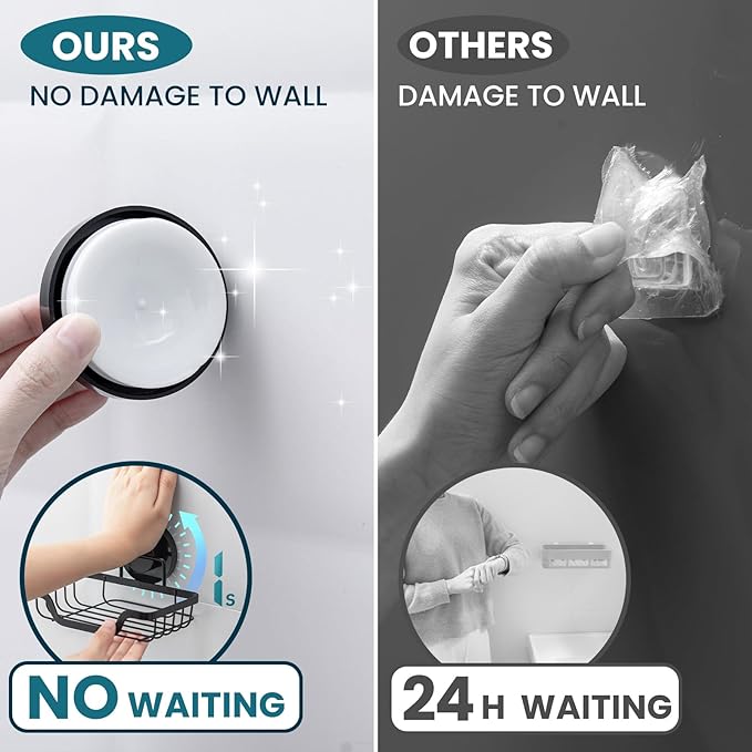 TAILI Soap Holder Bar Dish Suction Cup, Bar Shampoo Rack for Shower Wall, Draining Soap Saver Tray for Bathroom, Rustproof Stainless Steel Sponge Holder for Tub, Kitchen, Drill-Free, Black