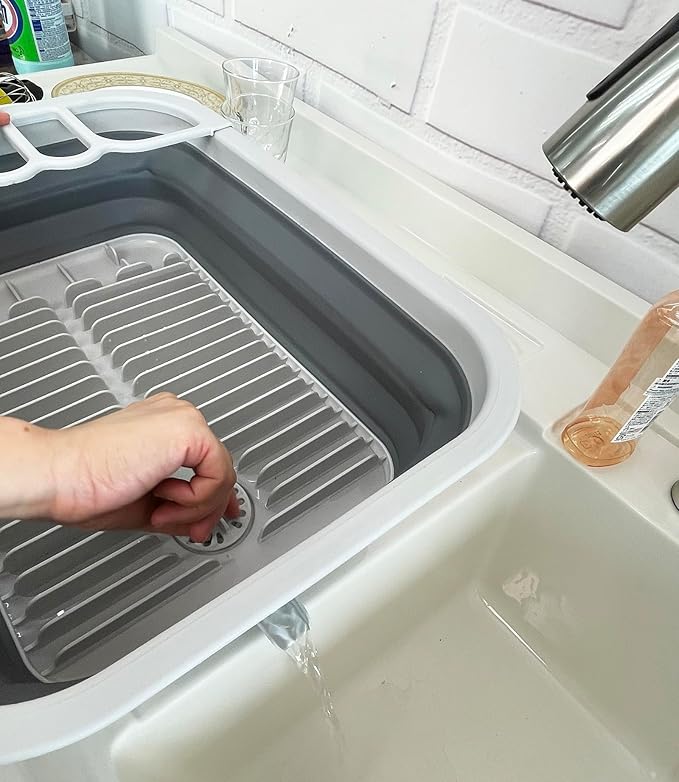 SAMMART 12L (3.17 Gallon) Collapsible Dish Drainer with Swivel spout - Foldable Drying Rack Set - Portable Dinnerware Organizer - Space Saving Kitchen Storage Tray (Grey/Steel Grey)