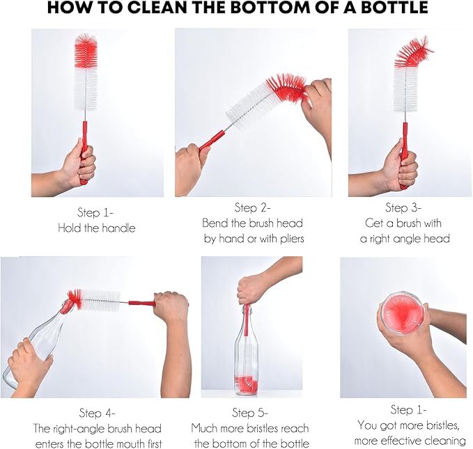 ALINK 3-Pack Long Red Bottle Cleaning Brush for Narrow Neck Beer, Wine, Kombucha, Hydroflask, Thermos, Sport Well, Carafe, Brewing Bottle Cleaner, 16 Inches