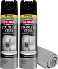 Weiman Stainless Steel Cleaner & Polish Streak-Free Shine - For Refrigerators, Oven, Dishwasher, Stove - 2 Pack Aerosol Spray with Microfiber Cloth Included