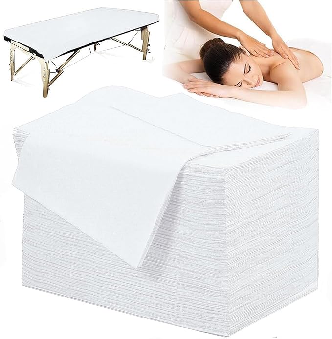 Disposable Bed Sheets 100 Pcs Massage Table Covers 31"x71" Non Woven Fabric Sheets for SPA Waxing Tattoo Beauty Salon Facial Esthetician Table Protector (White)