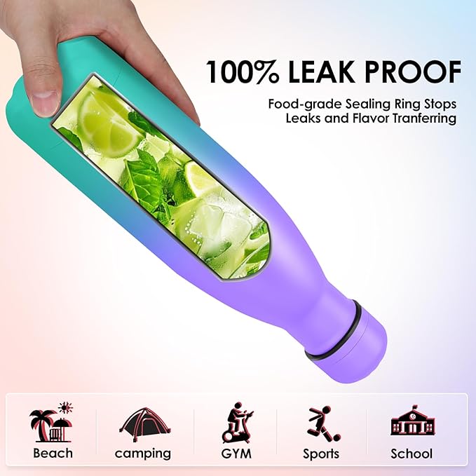 17oz Cola-Bottle Shaped Stainless Steel Leak-proof Water Bottle,Double Wall Vacuum Insulated Metal,Travel Mug For Sports Indoors & Outdoors,BPA-Free Kids Flasks,Purple Green(4Pack)