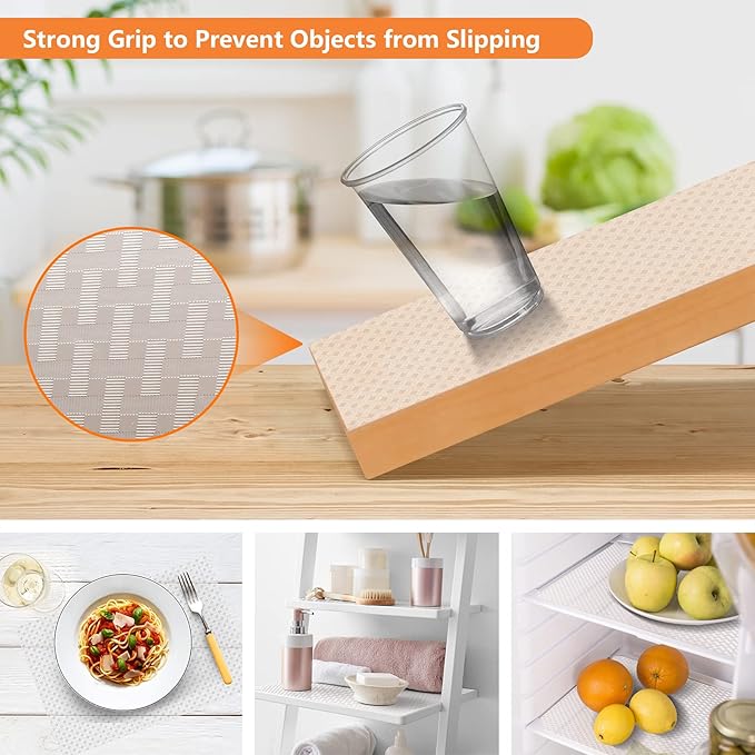 Shelf Liners for Kitchen Cabinets Refrigerator Liners Waterproof & Oil-Proof Kitchen Cupboard Liner Non-Slip Drawer Mats EVA Material Non Adhesive Fridge Liner for Shelves (23.6 x 236.2 inches, Clear)