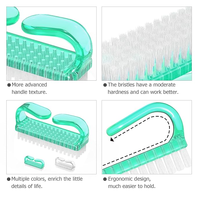 Handle Grip Nail Brush, Hand Fingernail Brush Cleaner Scrubbing Kit Pedicure for Toes and Nails Men Women (4 Pack)