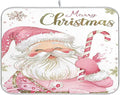 Christmas Santa Claus Pink Dish Drying Mat for Kitchen Countertop 18x24 Xmas Candy Cane Snowflake Large Drying Mat Reusable Quick Dry Dish Sink Mats Easy Clean Decorative Essentials