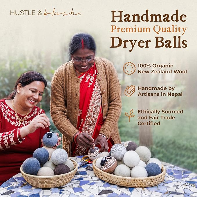 Fluff Ewes Wool Dryer Balls 6 Pack Premium New Zealand Wool Laundry Balls for Dryer, No Static Dryer Balls Laundry Reusable, XL Wool Dryer Balls Cute, Baby Dryer Balls for Dryers - are We There Yet