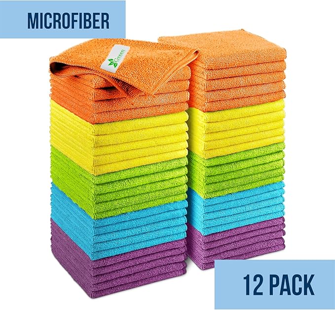 GREEN LIFESTYLE Chamois Cloth, Microfiber Cleaning Cloth 12 Pack, Borderless Towels Cleaning, Car Microfiber Towel, Drying Car Wash Towels (11.5" x 11.5", Multicolor)