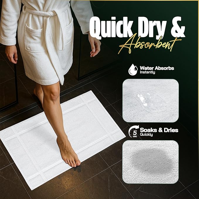 Pearl Linens Pack of 6 100% Cotton Bath Mat 20X30 inches, Soft & Absorbent Quick Dry Bathroom Mat Set, Not Bathroom Rugs, After Shower Mat, Bath Tub Mat, 687 GSM, Machine Washable, White