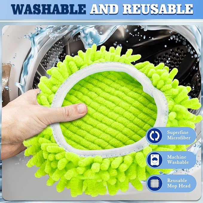 Wa.IE JiemiMicrofiber Spin Mop Refills Head Compatible for EasyWring 1-Tank System,1 Mop Scrub Brush + 1 Mop Base + 4 Pack Cleaning Floor Mop Head