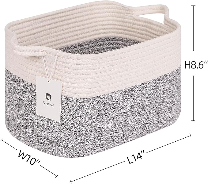 Medium and Large Woven Basket//With Handle, Used for Toys and Fabric Storage Basket used for Storing xl Storage Box, Decorative Storage Box Room 2pack (14L*10W*8.6H Silver Gray, 14Lx10Wx8.6H)