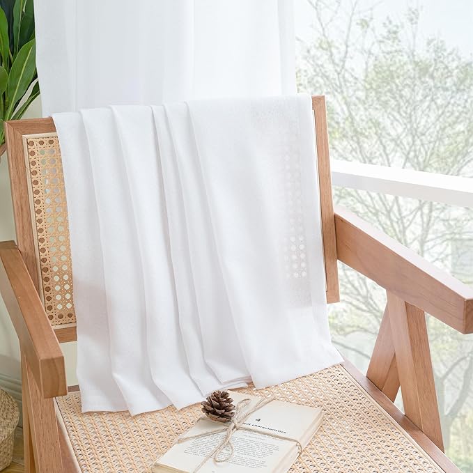 YoungsTex 72 Inch Length White Linen Curtains for Living Room 2 Panels, Rod Pocket Back Tab Semi Sheer Drapes for Light Filtering Window Treatments for Bedroom Dining, 52 X 72 Inch