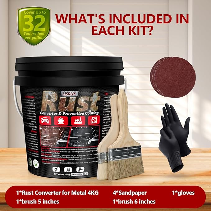 Rust Converter & Metal Primer, 141 Fl Oz Black Rust Inhibitor Paint for Metal, Automotive Rust Reformer, Industrial Grade Water Based, Heat Resistance & UV Resistant