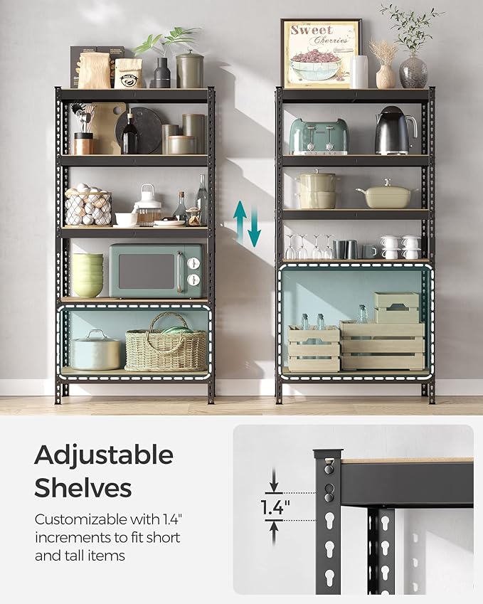 SONGMICS 5-Tier Storage Shelves, Load 2310 lb, Set of 2 Garage Storage, Boltless Assembly, Adjustable Shelving Unit, 17.7 x 35.4 x 70.9 Inches, for Study Shed Basement, Black UGLR450B02