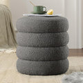 Round Ottoman with Storage Boucle Ottoman Stool with Storage Removable Lid for Living Room Modern Vanity Sorage Stool Foot Rest Bedroom Dorm Gift Set of 1 (Grey)