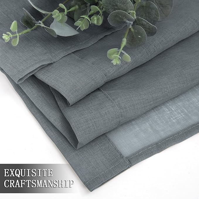 Tollpiz Short Sheer Tier Curtains Linen Textured Half Kitchen Curtain Sheers Light Filtering Rod Pocket Voile Small Curtain for Bathroom, 25 x 24 inches Long, Dark Grey, Set of 2 Panels