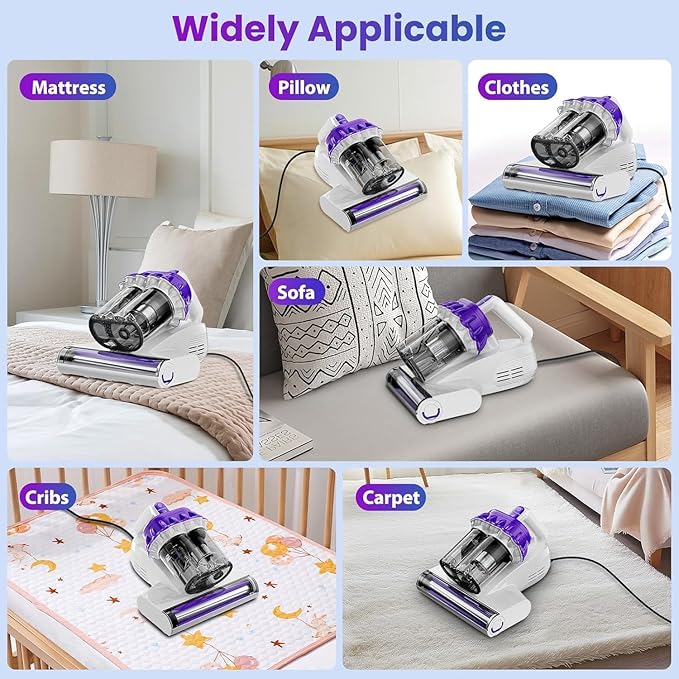 Mattress Vacuum Cleaner, 16Kpa Bed Vacuum Cleaner with 253.7nm UV-C Light, 145°F Heat, HEPA Filter & Ultrasonic, Versatile Handheld Vacuums for Bed, Sofa, Couch, Crib(Corded, 600W)