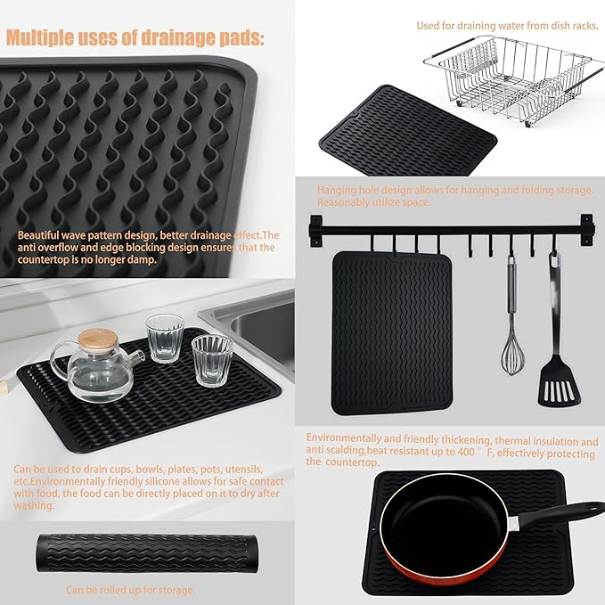 Stainless Steel Dish Drying Rack(15.2"L X 13"W X 5.8"H), Expandable Fruit & Vegetable Drain Rack over Sink, Dish Drainer Rack in Sink, with Stainless Steel Utensil Holder & Silicone Mat(16")